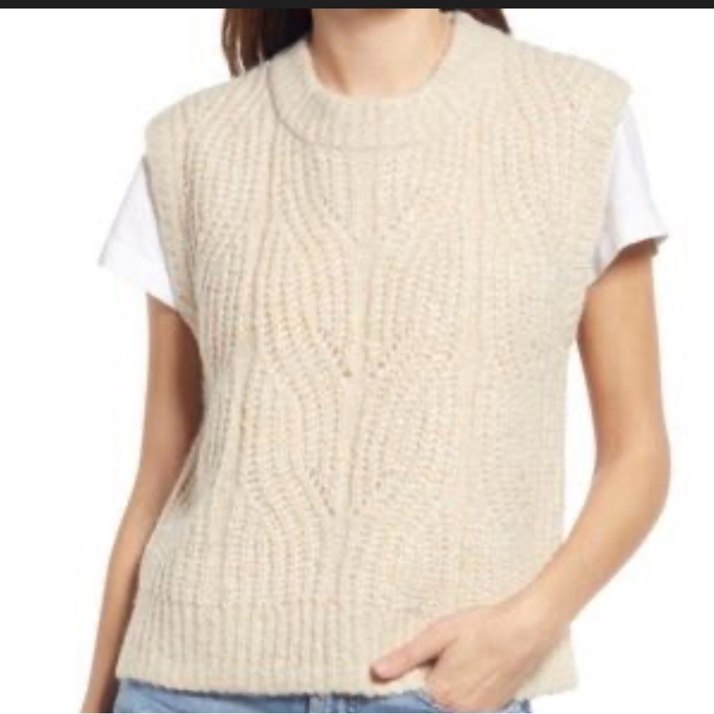 Madewell Wool Blend Cable Knit Sweater Vest XS Cream